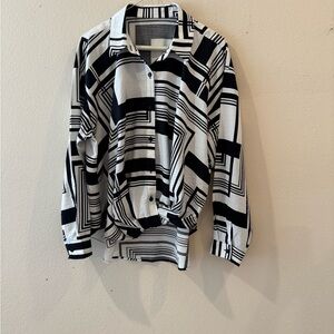 Black and White Geometric Button-Up Shirt